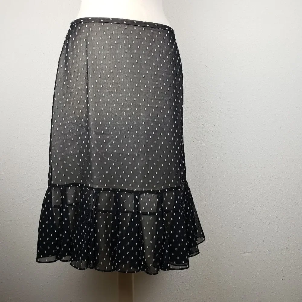 Ann Taylor loft sheer black patterned skirt ruffle
